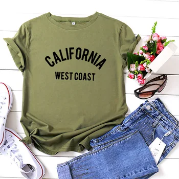 Kalifornijos West Coast Vasaros Marškinėliai Moterims trumpomis Rankovėmis Juokinga Marškinėlius Moterims Medvilnės Marškinėliai Femme marškinėliai Balti Camisetas Mujer
