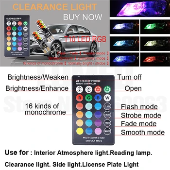 10set Nuotolinio Valdymo Automobilio Salono RGB 12 LED Skaitymo Lemputė T10 W5W COB Auto Reikmenys Strobe Šviesos Atmosfera Lempos