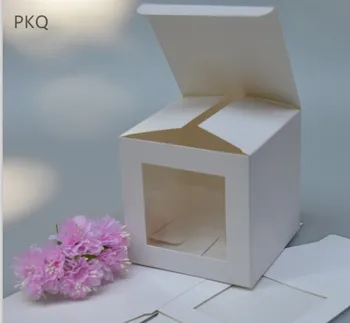 Baltos spalvos kraft popieriaus dėžutė su permatoma pvc langą 30pcs Mažų Dovanų saldainių pakuotės ekranas lauke Amatų kartono dėžutė, Vestuvių Dekoravimas
