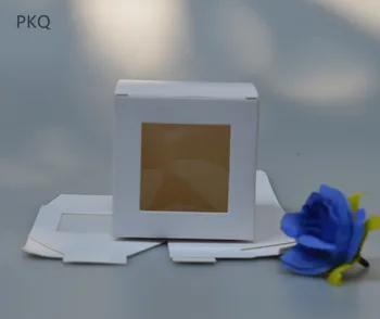 Baltos spalvos kraft popieriaus dėžutė su permatoma pvc langą 30pcs Mažų Dovanų saldainių pakuotės ekranas lauke Amatų kartono dėžutė, Vestuvių Dekoravimas