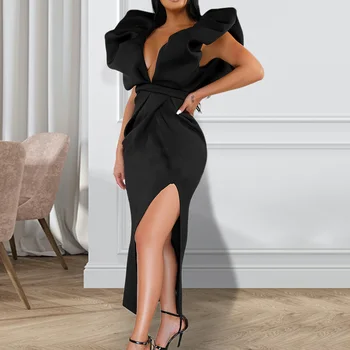Vasaros 2021 Susiėmę Gilia V Seksualus Rankovių Vidutinio ilgio Slim Suknelė Moterys Šalis Klubo Pusės Split Moterų Moterų Suknelės, Kokteilių Rūbeliai