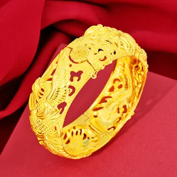 24k Geltonojo Aukso Apyrankės Moterims Vietnamas Smėlio Aukso Drakonas Phoenix Vertus, Grandinės Apyrankė Moterų Nuotaka Vestuvių Fine Jewelry