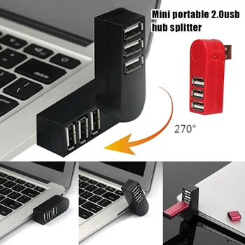 Nešiojamų 3 jungtys USB 2.0 Hub Mini Pasukti 270 Splitter Nešiojamas KOMPIUTERIS Adapteris GK99
