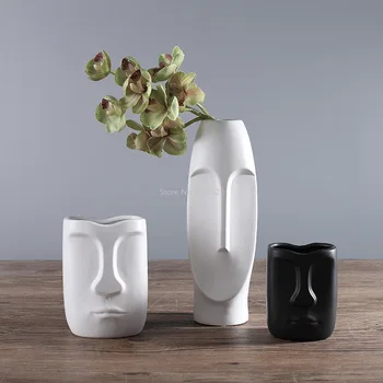 Šiaurės Minimalistinio Keramikos Abstrakčios Vazos, Juoda ir Balta Žmogaus Veido Kūrybos Ekranas Kambarys Figue Galvos Formos Stalo Vaza