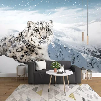 Custom 3D Foto Plakato Foną Freskomis Gyvūnų Snow Leopard Kalnų Gyvenamasis Kambarys Sofos, Miegamojo Fono Sienos Freskos Namų Dekoro