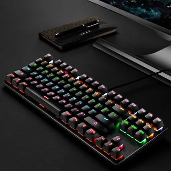Automatinė Klaviatūros 87 Klavišą Laidinio Žaidimų Klaviatūra RGB Jungiklis su Apšvietimu Wired Keyboard Pro Gamer Darbalaukio Žalioji Ašis USB Laidinė