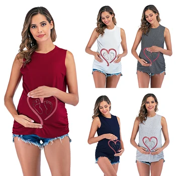 Meilės Pėdsakai 2020 Metų Vasaros Tees Moterų marškinėliai Slim Motinystės Juokingas Laiškas Viršūnių O-Kaklo Nėštumo T Marškinėliai nėščiosioms