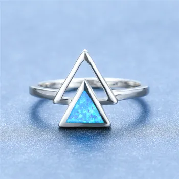 Minimalistinio Ponios Mėlynas Baltas Trikampis Žiedas Su Opal Mados Sidabro Spalvos Vestuvinis Žiedas Classic Šalies Sužadėtuvių Žiedai Moterims