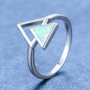 Minimalistinio Ponios Mėlynas Baltas Trikampis Žiedas Su Opal Mados Sidabro Spalvos Vestuvinis Žiedas Classic Šalies Sužadėtuvių Žiedai Moterims