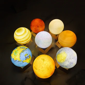 Kūrybos Įkrovimo 3D Spausdinimo Aštuonių Planetų Lempos Naktį Šviesos Paliesti, Paglostyti Mėnulio Šviesos Su 3Colors Namų Dekoro Romantiška Dovana