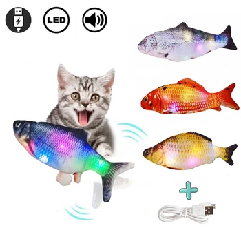 30cm Elektroninių Naminių Kačių Žaislas LED Elektros USB Įkrovimo Modeliavimas Žuvų Spalvinga Švyti + Muzika + Sūpynės Žaislai Prekes