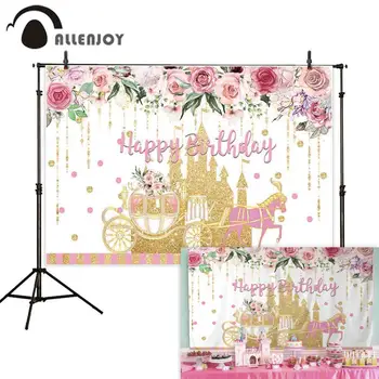 Allenjoy Aukso Pilis Princesė Fone Moliūgų Vežimas Gėlių Gimtadienio Fono Nuotrauką Zonoje Photoshoot Prop Reklama