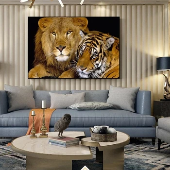 Modernus Gyvūnų Menas, Plakatų ir grafikos Sienos Menas Drobė Abstrakti Tapyba Liūtas ir Tigras Nuotraukos Kambarį Namo Apdaila