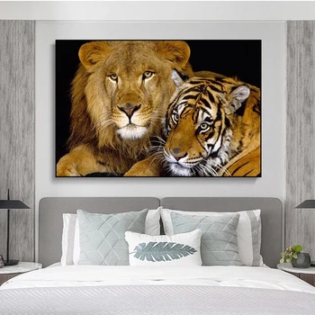 Modernus Gyvūnų Menas, Plakatų ir grafikos Sienos Menas Drobė Abstrakti Tapyba Liūtas ir Tigras Nuotraukos Kambarį Namo Apdaila