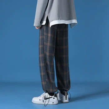 SingleRoad Mens Sweatpants Vyrų 2021 M. Pavasarį Oranžinės Spalvos Pledas Baggy Poilsiu Japonijos Streetwear Kelnės Atsitiktinis Haremo Kelnės Vyrams
