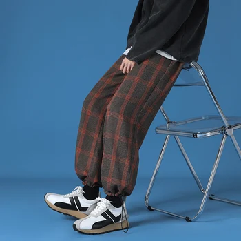 SingleRoad Mens Sweatpants Vyrų 2021 M. Pavasarį Oranžinės Spalvos Pledas Baggy Poilsiu Japonijos Streetwear Kelnės Atsitiktinis Haremo Kelnės Vyrams