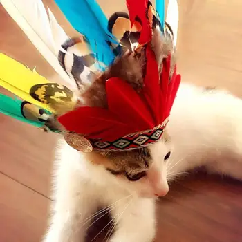 Katė, Šuo Juokinga Indėnų galvos Apdangalai, Indijos Plunksnų Papuošalai Dekoro Helovinas Kostiumas Šalis Plunksnų Juostelės Juosta Plunksnų Lankelis