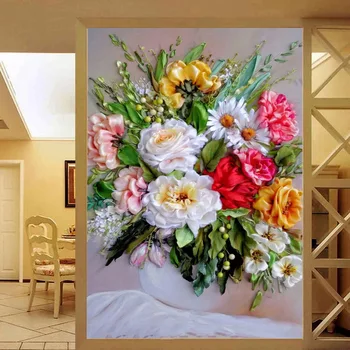 Foto Tapetai, 3D Stereo Gėlių Vaza Aliejaus Tapybai Freskomis Kambarį Viešbutyje Įėjimo Fono Sienos Medžiaga Papel De Parede 3 D