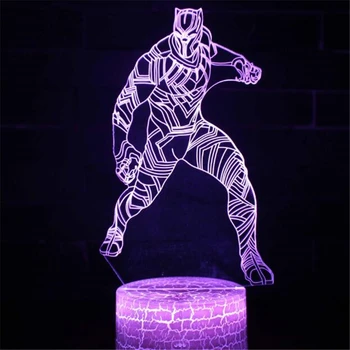 Stebuklas Keršytojas 3D Naktį Lempos Black Panther Akrilo LED Jutiklinis Vaizdo Lemputė USB Spalvinga naktinė lempa Už Miegamojo Puošimas Vaikų Dovanų
