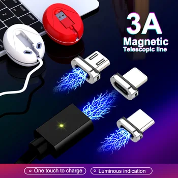 Elough 3in1 Magnetinio Kabelis 3A Greitai įkrauti 3.0 Ištraukiama USB Kabeliai, iPhone, 