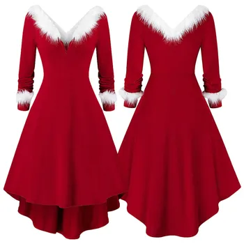 Kalėdų Suknelė Moterims Raudona V-Kaklo, ilgomis Rankovėmis Šalies Moterų Suknelės, Laisvalaikio Femme Drabužių женское платье