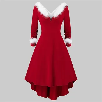 Kalėdų Suknelė Moterims Raudona V-Kaklo, ilgomis Rankovėmis Šalies Moterų Suknelės, Laisvalaikio Femme Drabužių женское платье
