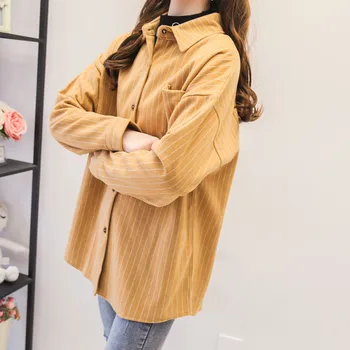 Tingus Stiliaus Dryžuotas Marškinėliai Moterims Rudens Žiemos 2020 Vidutinio Ilgio Tirštėti Ilgomis Rankovėmis Vilnoniai Marškiniai, Paltai Viršūnės