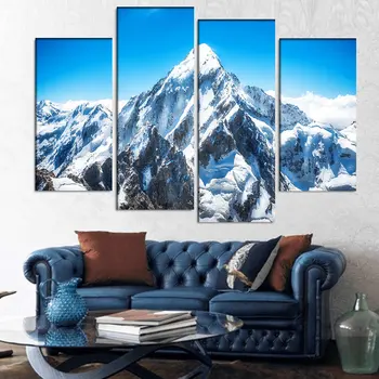HD Atspausdintos Nuotraukos Rėmelis, Drobės, Sienos Meno Kambarį 4 Gabalus Everesto Kalno viršūnėje Saulė Šviečia Peizažas Plakatas