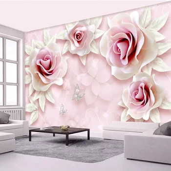 Custom Sienų Tapetai Šviežių Paprasta 3D Įspaustu Rožinės spalvos Rožių Dailės Freskos Kambarį, Miegamąjį, TV Foną, Sienos Medžiaga Sienų Tapyba