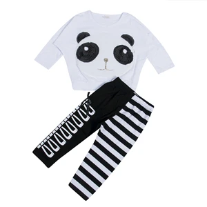 Naujos Panda ilgomis Rankovėmis Blizgučiais Viršūnes+Dryžuotas Antblauzdžiai Kelnės Mergaitėms Rudens Žiemos Drabužių Rinkinys 2vnt, Komplektai, Vaikams, Kūdikių Drabužių Rinkiniai