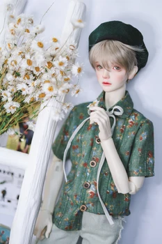 BJD doll drabužiai tinka 1/3 1/4 MSD dydis gėlių kanapių lėlės apykaklę, trumpas rankovėmis marškinėliai su kaspinu lėlės priedai