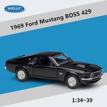 WELLY 1:36 1969 Ford Mustang Boss 429 lydinio automobilio modelio mašinos Modeliavimo Kolekcijos žaislas pull-back transporto priemonės Dovanų kolekcija