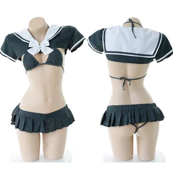 Japonų Mokyklos Mergaičių Cosplay Bikini Seksualus Moterų apatinis Trikotažas Studentų Apranga 3PCS Nustatyti Bra & Panties & Smock Nustatyti Shimapan Bikini
