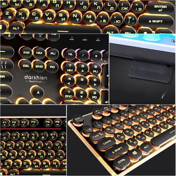 Žaidimų rusijos Klaviatūros Retro Turas Žėrintis Keycap Apšvietimu USB Laidinio metalinę Apšviestos Sienos Vandeniui