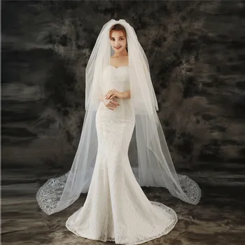 Vestuvinė Suknelė Su Šukos 2021 Naujų Prabangių Nėrinių Krašto Vieną sluoksnį Appliqued Katedra Šydas, 3m Nuotakos Vualiai