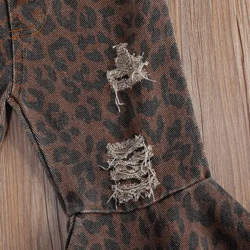 Bamblys Vaikų Mergaičių Flare Kelnės 2020 M Stilingas, Leopardas Spausdinti Kankina Varpas Nuosėdos Skylę Kelnes Rudenį Drabužiai
