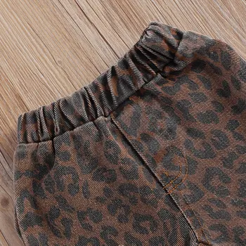 Bamblys Vaikų Mergaičių Flare Kelnės 2020 M Stilingas, Leopardas Spausdinti Kankina Varpas Nuosėdos Skylę Kelnes Rudenį Drabužiai