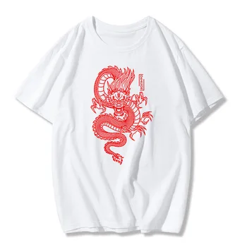 Streetwear viršūnes moteriški marškinėliai ulzzang Harajuku senovinių Kinų drakonas print T-shirt vasaros naują moterų trumpomis rankovėmis Cool T-shirt