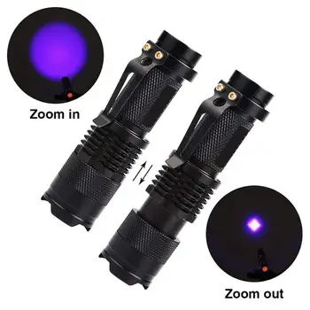 Portátil handheld led lanterna uv tocha ultravioleta com função de zoom luz preta 365/395 nm detektorius aa/14500 bateria
