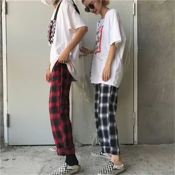 Mados Japonija Kelnės Vasarą Moterys Harajuku Kelnes Pledas Mori Mergina Cool Spausdinti Haremo Kelnės Mados Atsitiktinis Hip-Hop Kelnės Moterims