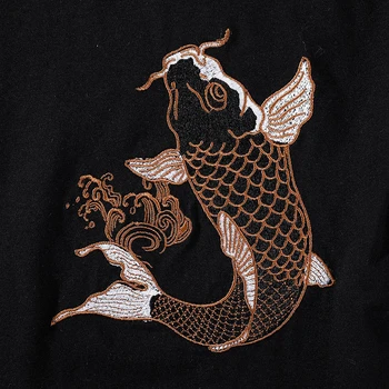 Lyprerazy Vyrų Hip-Hop Kinijos Mados KOI Žuvis, Siuvinėjimas, Marškinėliai Streetwear Viršūnes Tees Harajuku Drabužiai