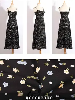 Yinlinhe Vintage Black Gėlių Ilgas, Maxi Suknelė Moterims prancūzų Stiliaus Elastici Ruched Vasaros suknelė Backless Aukšto Juosmens rodo, Plonas 1672