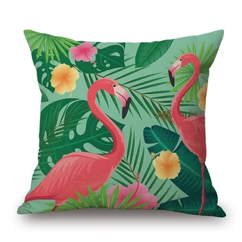 Tropinių Augalų Džiunglės Lapai Pagalvėlių Apvalkalus Paukščių Flamingo 