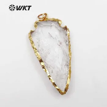 WT-P1377 WKT Aukštos kokybės Mados natūralus kvarco kristalų pakabukas arrowhead formos su aukso spalvos padengti už karoliai padaryti