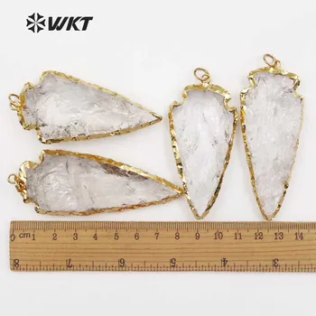 WT-P1377 WKT Aukštos kokybės Mados natūralus kvarco kristalų pakabukas arrowhead formos su aukso spalvos padengti už karoliai padaryti