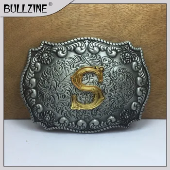 Į Bullzine S raidė diržo sagtis su alavo ir aukso apdaila FP-03687-S tinka 4cm pločio diržas .