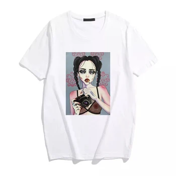 E Mergina Harajuku Mados Estetinės Vintage Stiliaus Marškinėliai Grafinis Vasaros Tees Moterų Laišką Emo Drabužius Gotikinio Siaubo Streetwear