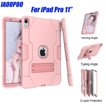 Case For iPad Pro 2018 11inch Sunkiųjų Silikono TPU + KOMPIUTERIO Kietąjį Lankstus Stovas Šarvai Lašas Šoko Įrodymas + Screen Protector ID702