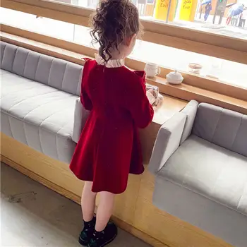 Mergaičių suknelė 2020 m. rudenį naujų vaikų korėjos versija aksomo princesė dress mergaitė raudona nėrinių vakarų stiliaus suknelė XXZ073