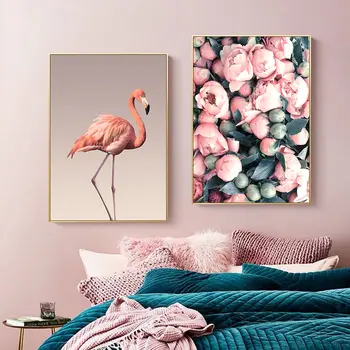 Gyvūnų Flamingo Drobės Tapybos Šiaurės Gėlės Sienos Meno Marina Plakatas Ir Spausdinimo Šiuolaikinio Gyvenimo Kambario, Miegamasis Apdailos Nuotrauką